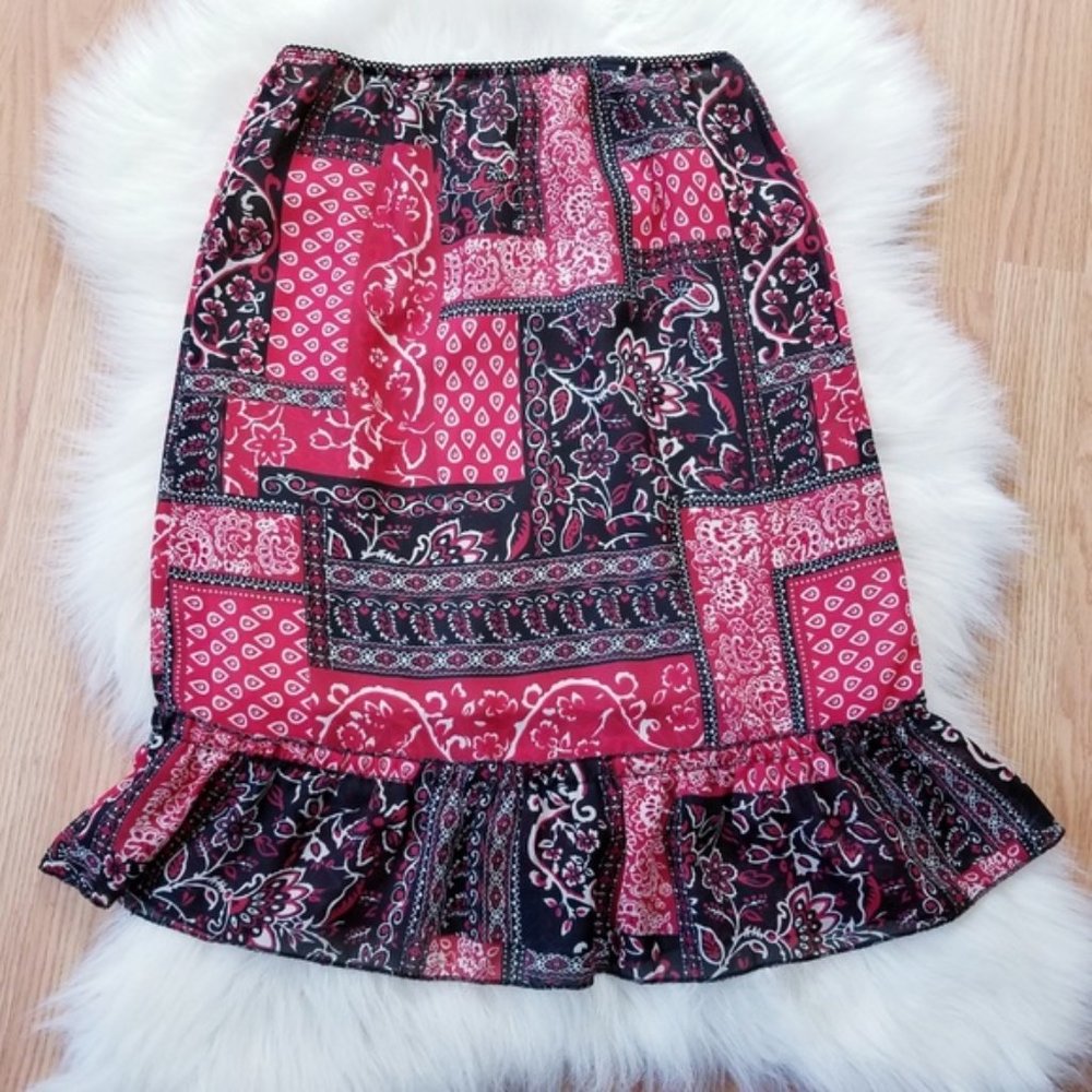 Paisley Printed A-Line Skirt in Red & Black